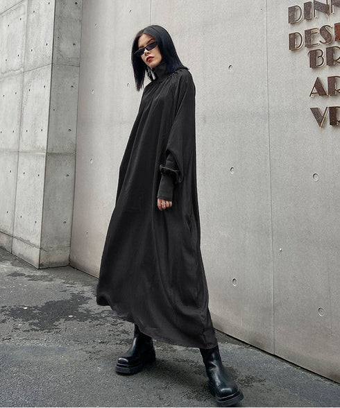 Glossy Gathered High Neck Dress